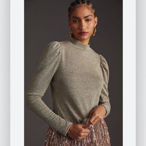 Anthropologie Dolan Left Coast DOLAN Puff-Sleeve Mock Neck Top SAND Meta…